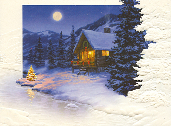 moonlight cabin by leaning tree riecke 39 s bayside gallery montana christmas cards